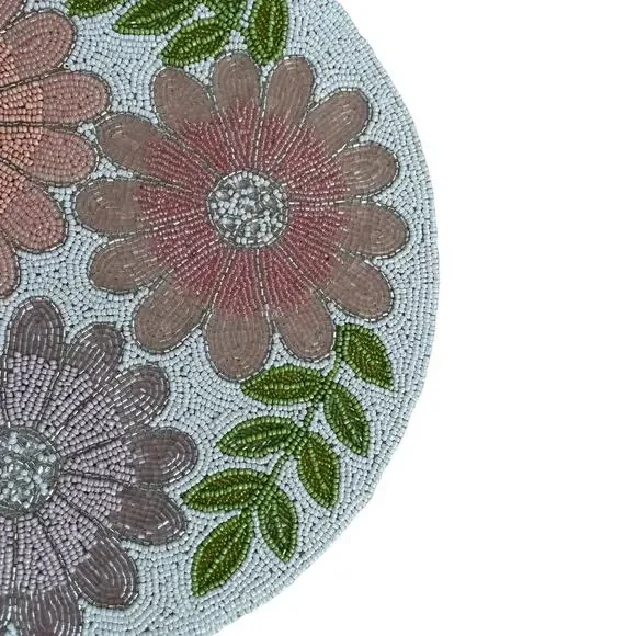 TAHARI HOME Hand Glass Beaded Round Placemat Charger 15" Pop of Color Floral NEW